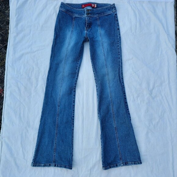 GUESS Pinstripe Light Fade Wash Flare Blue Jeans - Size 28 - Picture 1 of 9